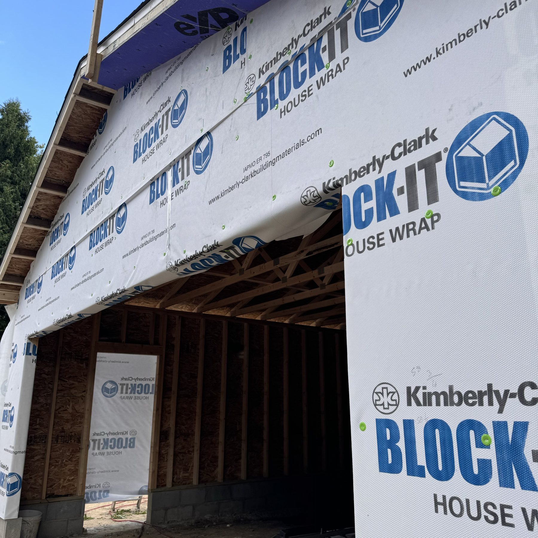 House wrap on a new garage addition