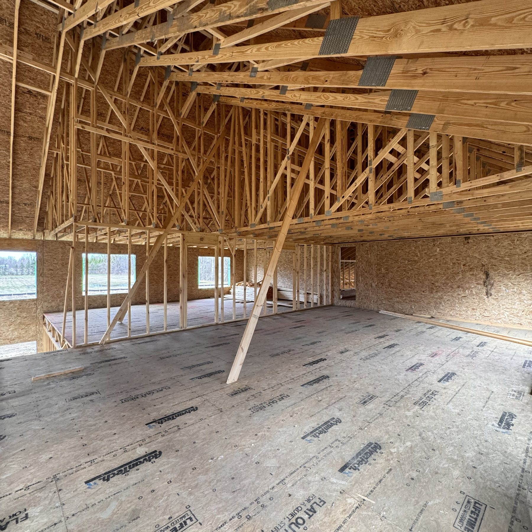 Truss roof over an open floor plan
