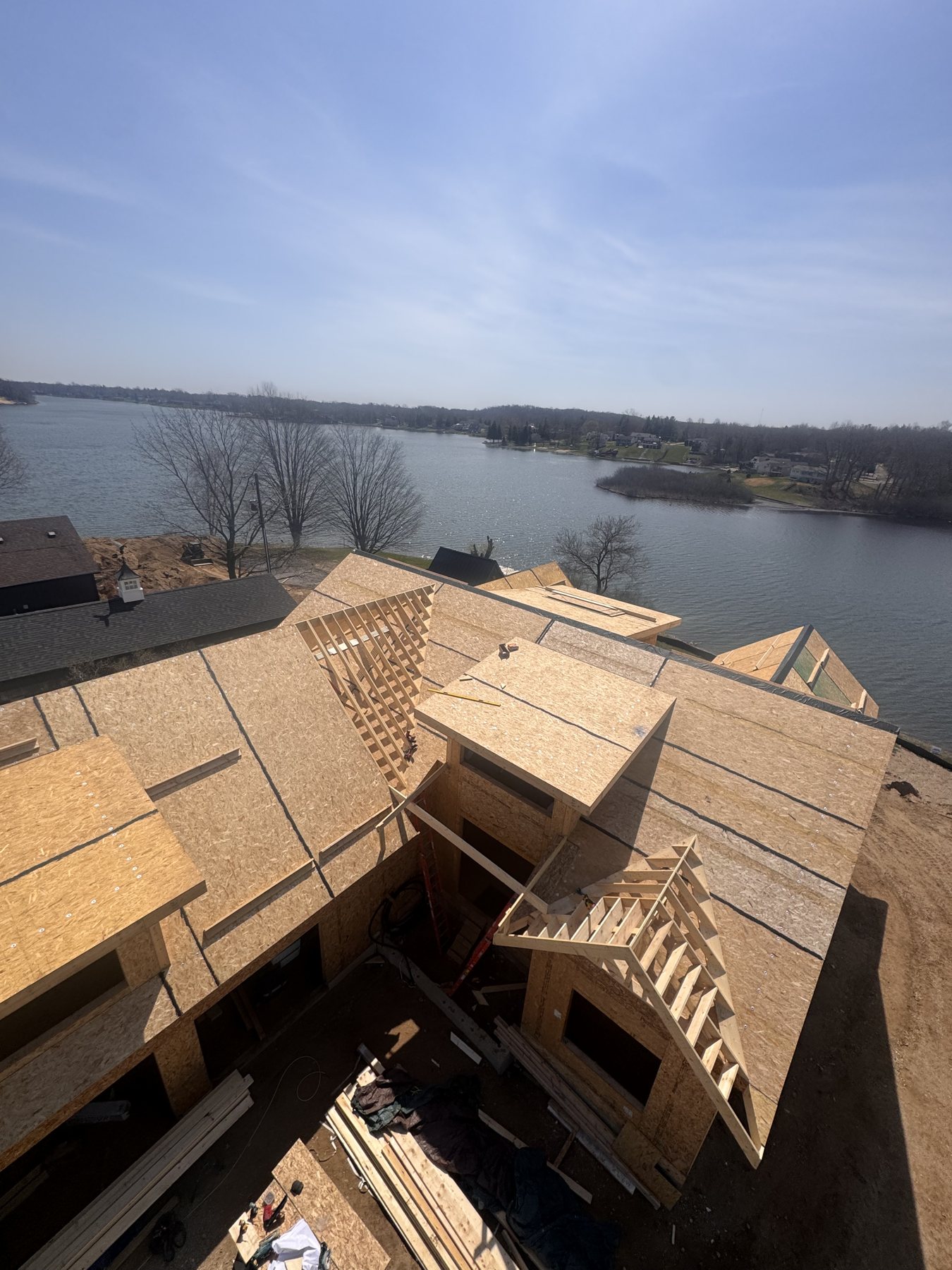 Roof framing on a new lake home