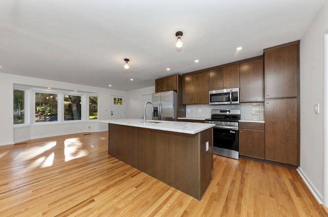 Kitchen with walnut island