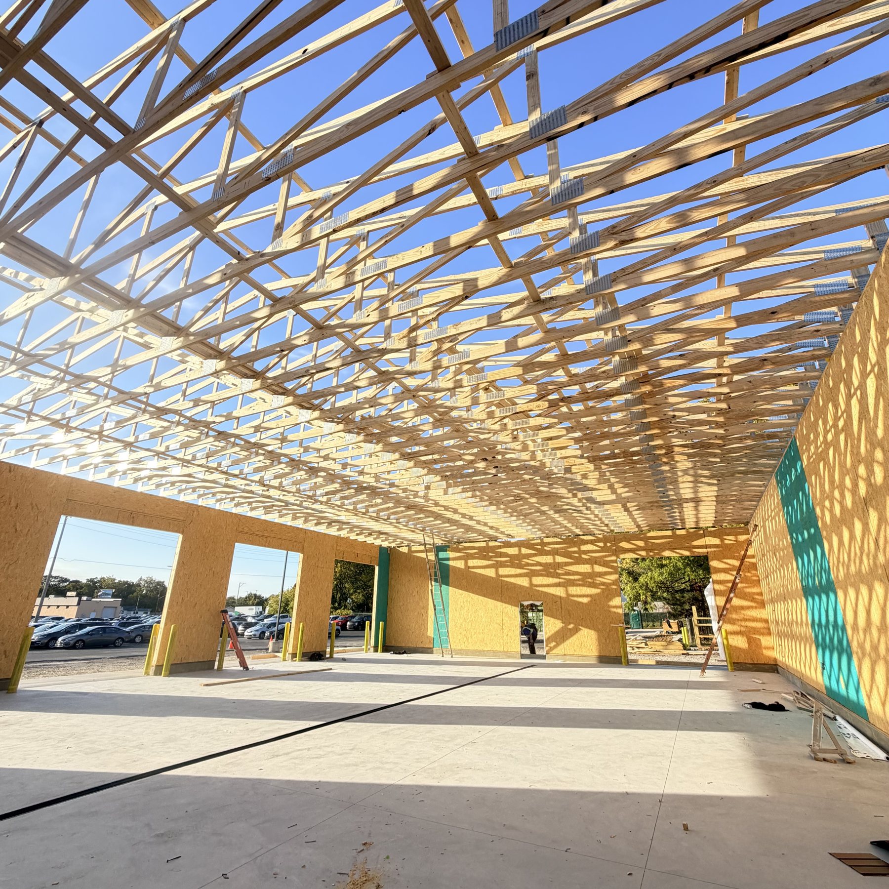 Roof trusses set on a new build
